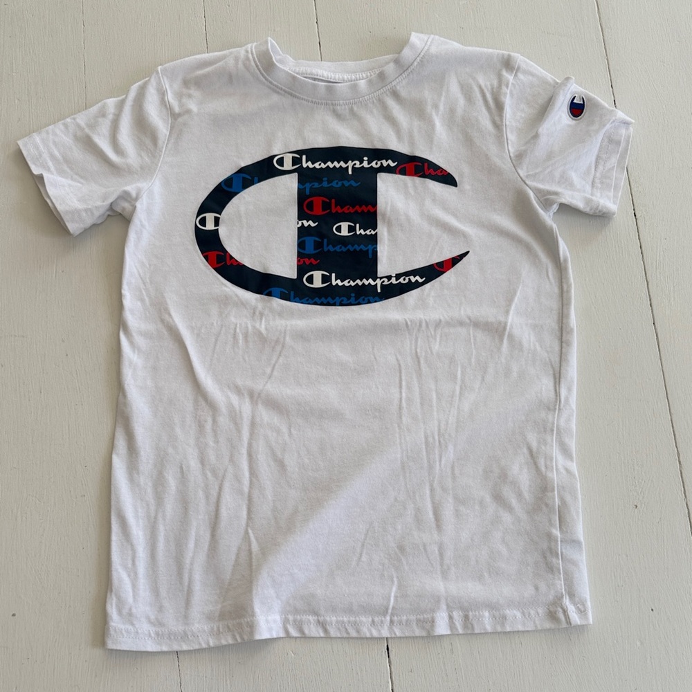 Champion Kids White Tee with Multicolor Logo